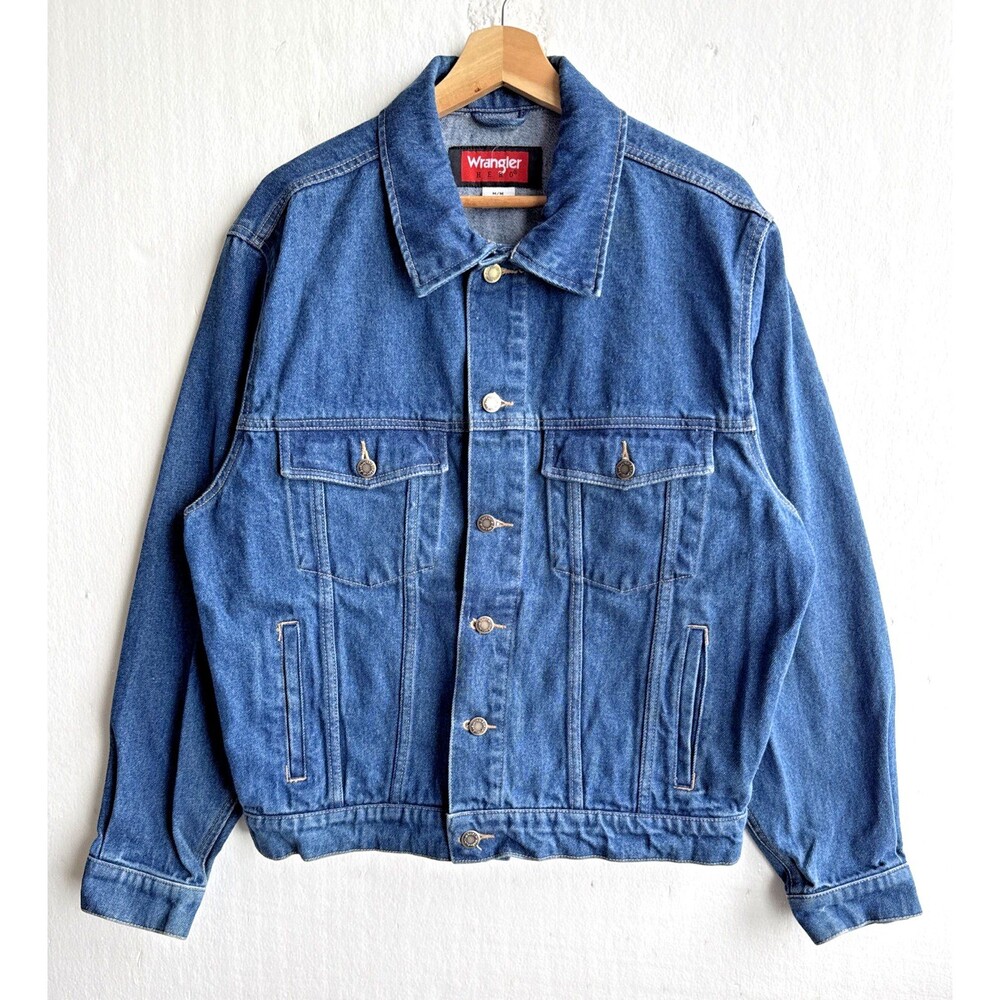 Wrangler Hero Denim Jean Jacket Men's Medium Mid Wash Blue Trucker Coat Western